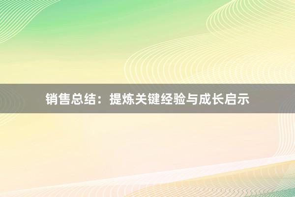 销售总结：提炼关键经验与成长启示